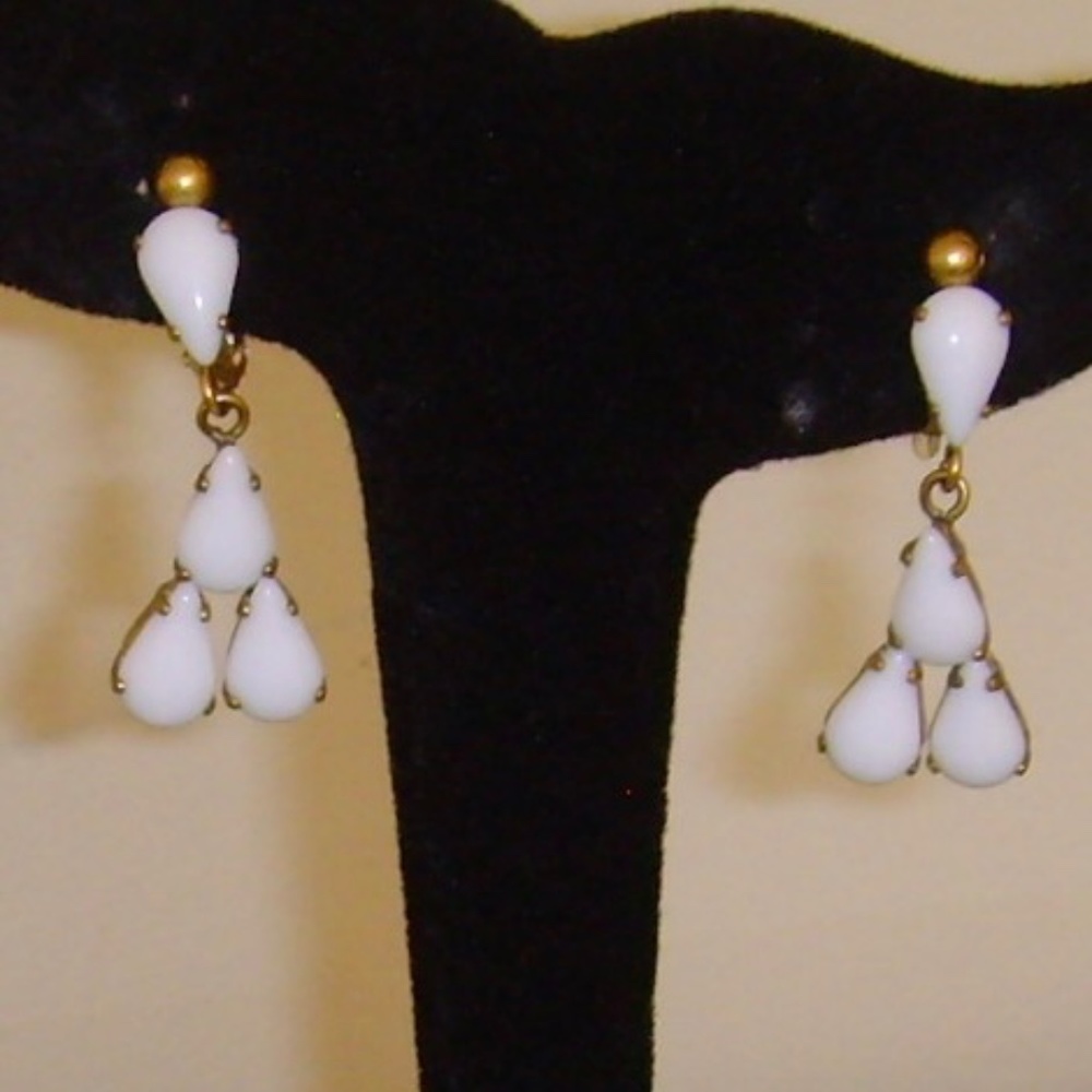 Vintage White Lucite and Gold-Tone Clip-On Earrings